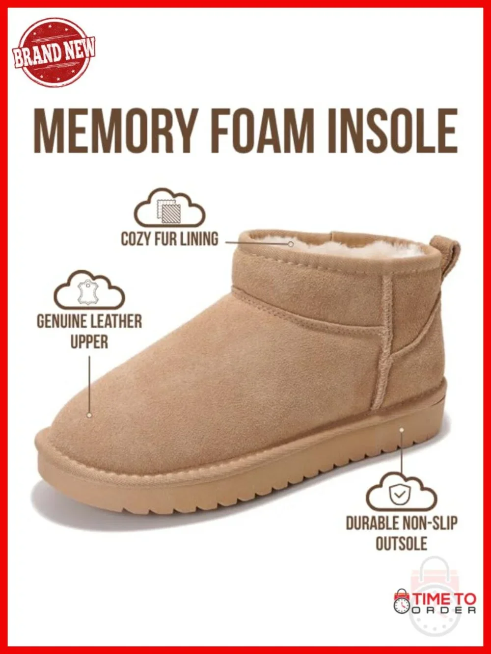 Genuine Leather Ankle Boots with Memory Foam Insole Water Resistant Winter Boots